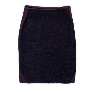 Diane von Furstenberg burgundy stretch pencil skirt with black lace in the front